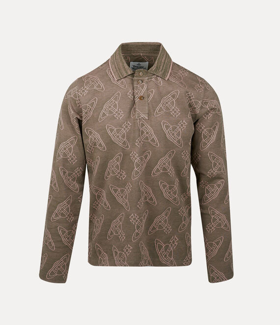 Vivienne Westwood Long Sleeve Polo Top in BROWN KHAKI/PINK